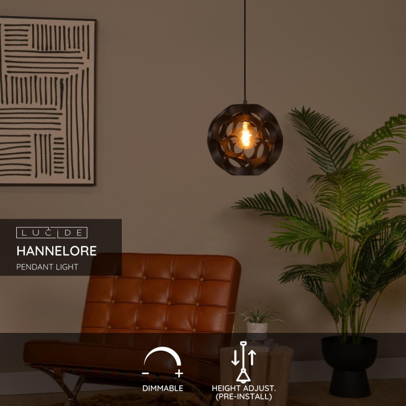 Lucide HANNELORE - Závesné svietidlo - Ø 30 cm - 1xE27 - Čierna